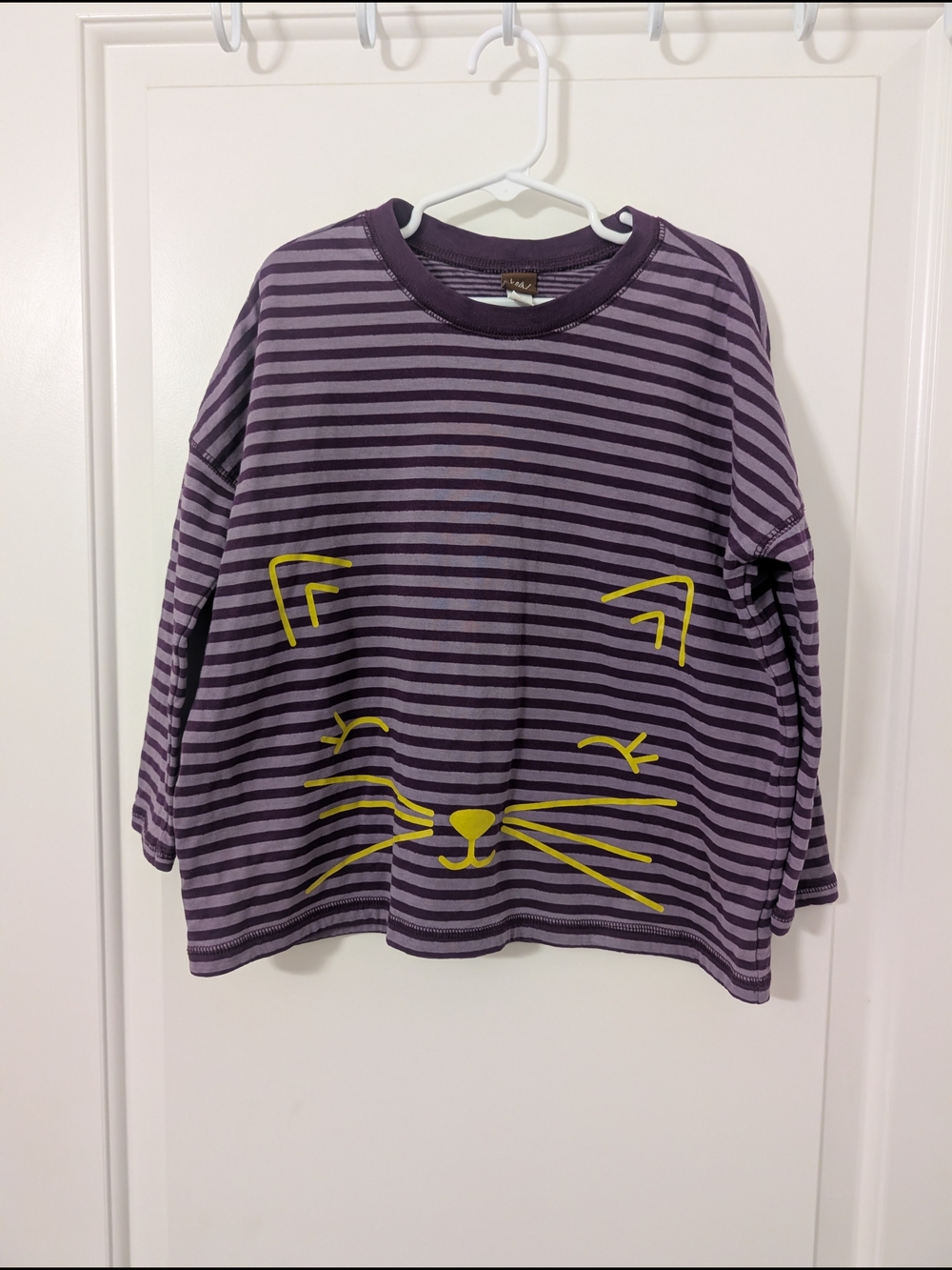 Tea‎ Collection Purple Striped Cat Face Long Sleeve Tee Girls Size 6